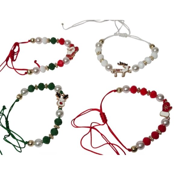 4pcs KC Golden-Plated Elastic Acrylic Bohemian Christmas Beaded Bracelets - NEW - Picture 2 of 13